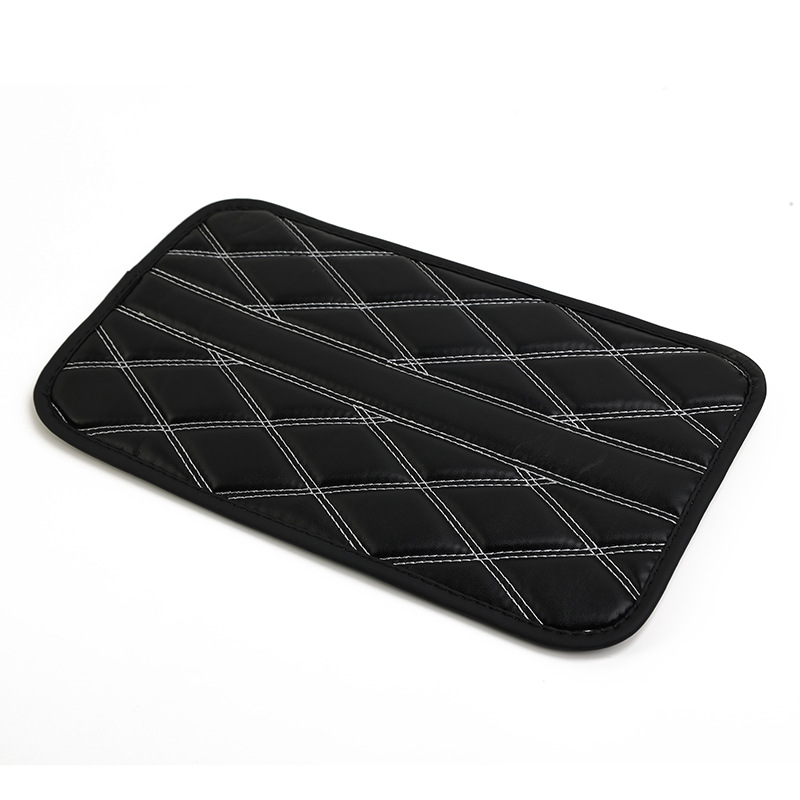 Lingxing Car Armrest Box Pad Quilted Leather Center Console Protector (Armrest box pad) - black
