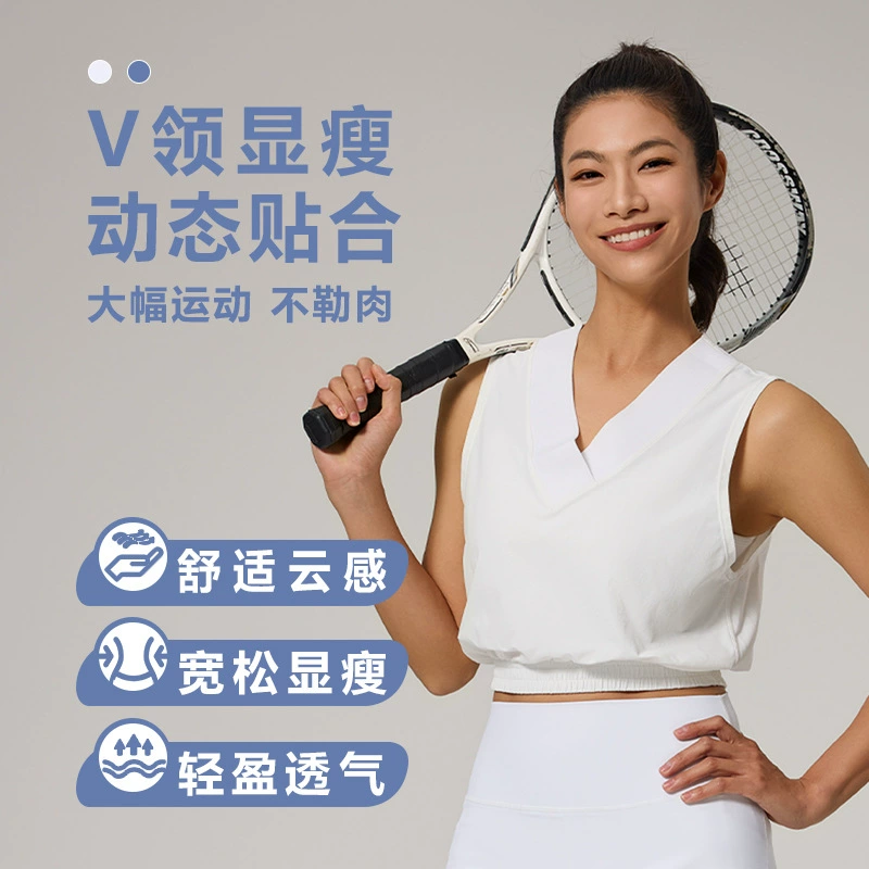 Летний топ для йоги, фитнеса и тенниса с V-образным вырезом, без рукавов, для спорта на открытом воздухе, с эффектом коррекции фигуры, для женщин.