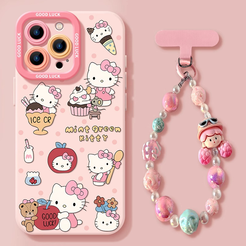Sweetheart Kitty Cat Apple 17 Pro Max Phone Case iPhone 15 Pink 14 Silicone 13 with Lanyard 16