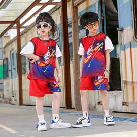 男童夏装套装篮球服幼儿童装透气六一夏季假两件大童表演运动球衣