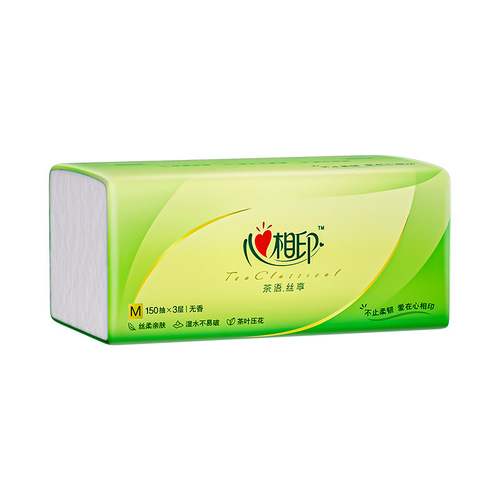 Heart-to-Heart Tissue Paper M-Size Triple Layer 150 Sheets Per Pack 24 Packs Total Natural Wood Flexible Tea Language Silk Enjoy Facial Tissue Full Carton Toilet Paper