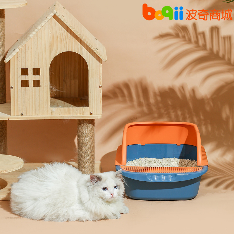 Fabricante en stock caja de arena semicerrada para gatos valla alta cuenca de mierda gran gato a prueba de salpicaduras aseo gato suministros de limpieza