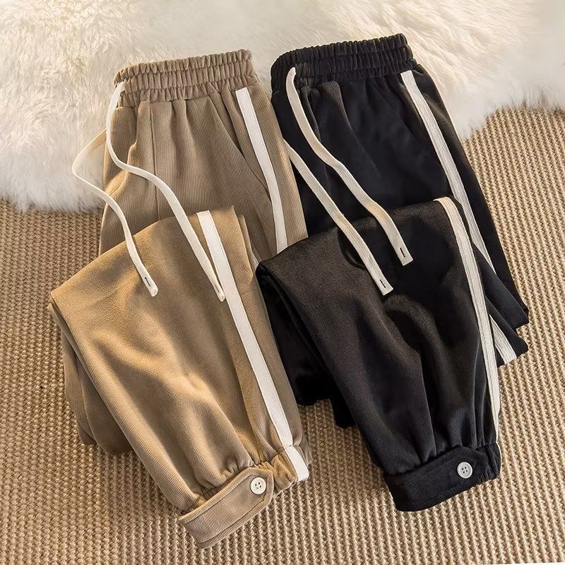 Spring And Autumn Corduroy Pants Men's Hong Kong Style Men's Pants Striped Sweatpantsy Men's Ankle Loose Sports Casual Pants
