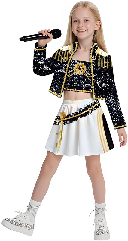 2025亚马逊女孩恶魔猎人服装黑金儿童流行歌手童装套装猎魔女团|undefined