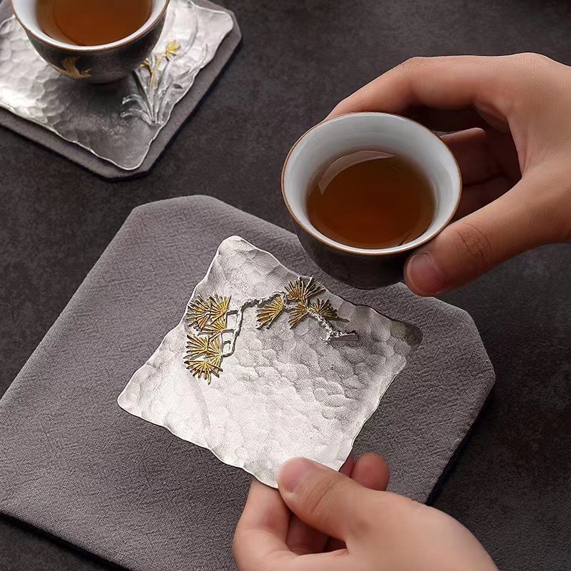 日本式の手作りの純錫の杯のマットの断熱マットのアイデアの杯は茶器の部品の禅意の工夫の茶道の部品を頼みます。|undefined