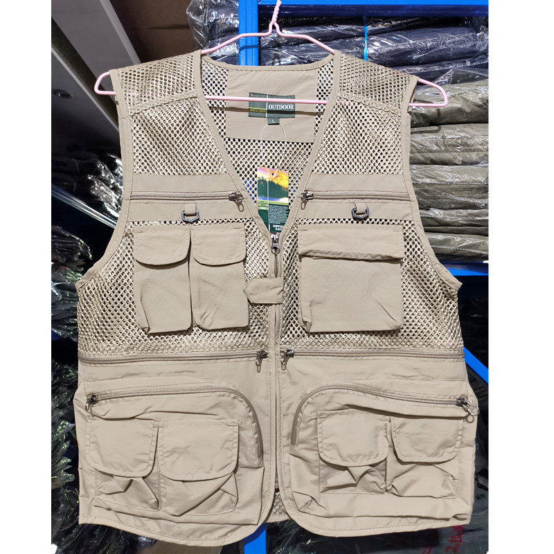 Chaleco de malla para hombre, verano al aire libre de secado rápido, gasa hueca delgada, chaleco de fotografía de múltiples bolsillos, más hipertrofia