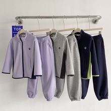 12782  正品恩琪enqi拼色加绒套装儿童拼色立领外套套装 一件代发