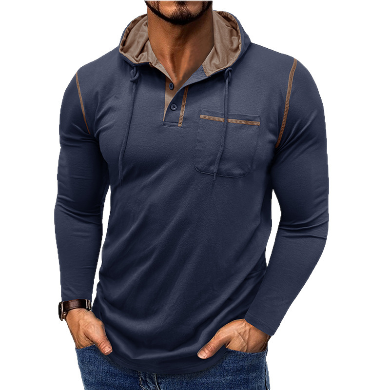 2025 外国貿易クロスボーダーメンズ長袖 Tシャツアマゾンヨーロッパとアメリカのメンズフード付きヘンリーシャツ秋と冬のアウトドアトップ|undefined