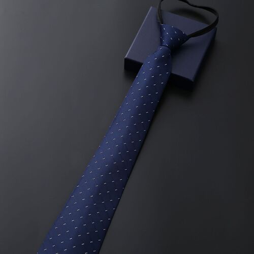 Men's Business Formal Zip Tie Tie, Blue Striped Korean Version Black Lazy Tie One-Pull