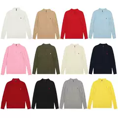 Unisex Ruffle Embrace Baby Pony Embossed Half-Zip Knit Sweater with Cable Stitch Detail — Casual Chic Solid Color