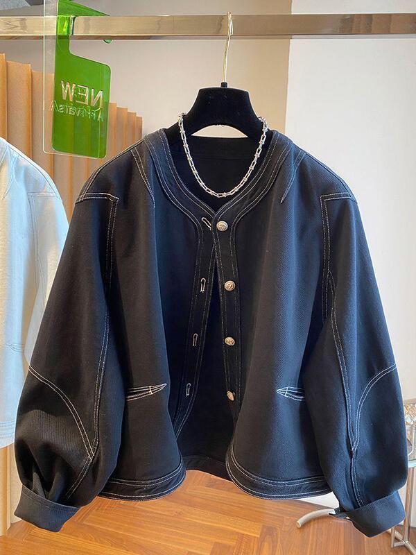 Black Denim Jacket for Women, Spring and Autumn 2026 New Style, Loose Casual Collarless Thin Jacket Top Black Denim Jacket for Women, Spring and Autumn 2026 New Style, Loose Casual Collarless Thin Jacket Top