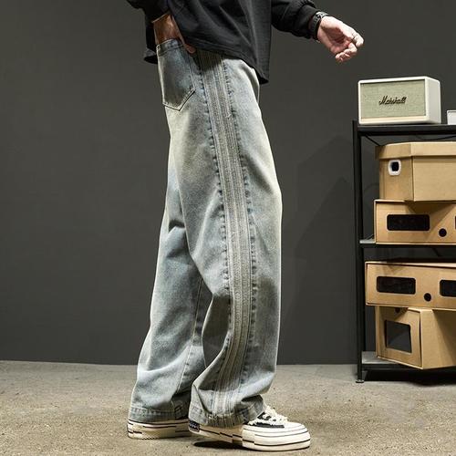 Men's Spring Streetwear Vintage Wide Leg Relaxed Straight Jeans, Unisex Youth Fashionable Casual
