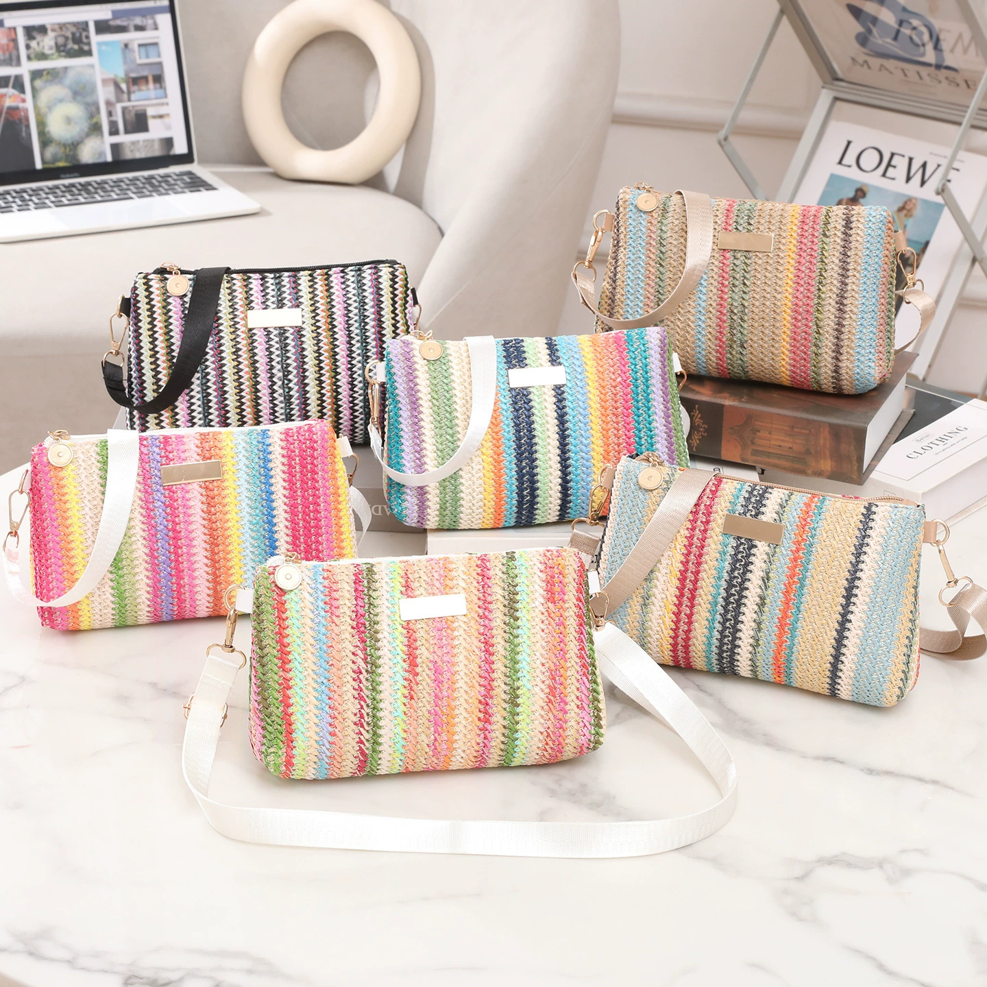 Популярная цветная плетёная сумочка-квадрат 2025 года, модная одноплечная сумка-кроссбоди, простая застёжка-молния, новая плетёная модель.