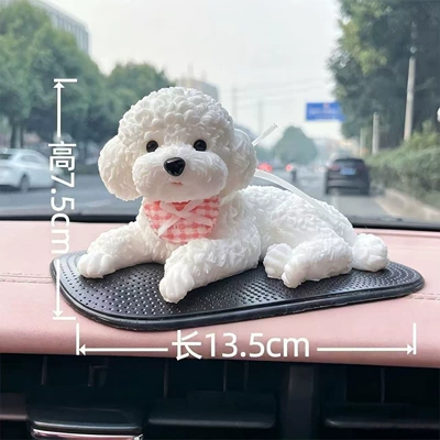 Realistic Teddy Dog Car Ornament with Non-Slip Base, Cute Puppy for Center Console, Creative Car Interior Decoration (Car ornaments) - white-teddy-bear-accessories-anti-slip-mat