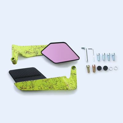 Motorcycle rearview mirror | Modification Parts - artistic-pattern-black-mirror-case-yellow-purple-mirror