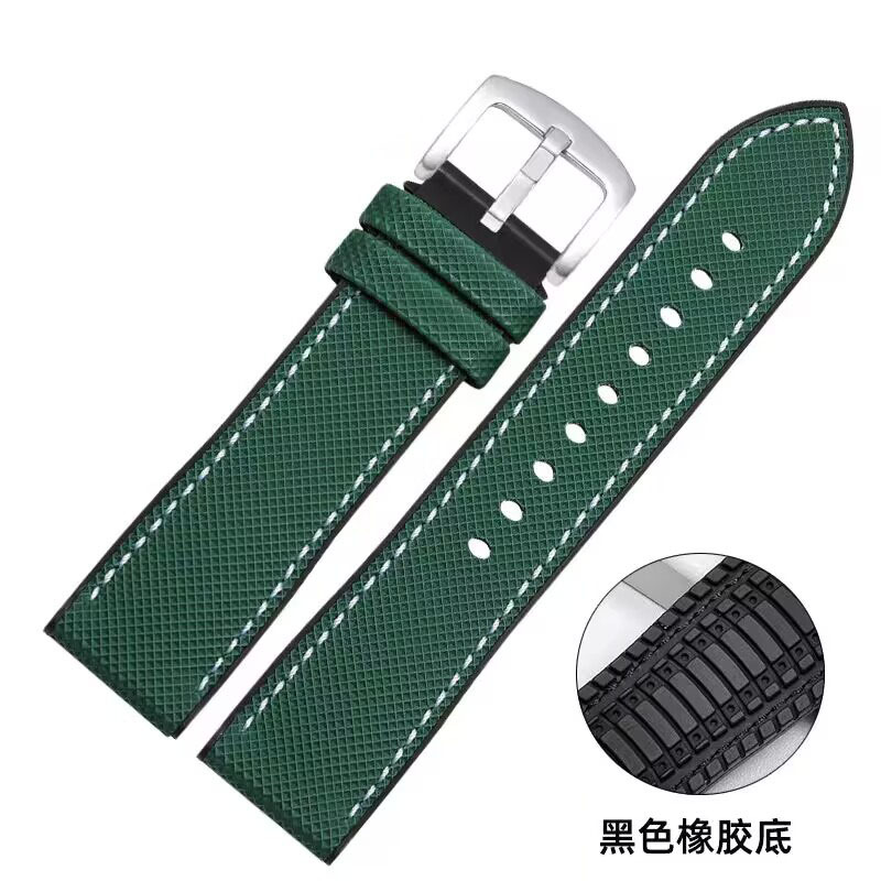 Black and green (white line) / 18mm + silver buckle