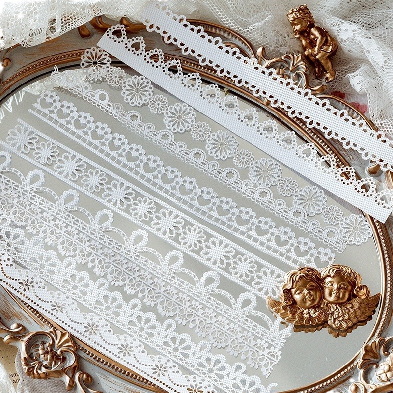 Momo papel de encaje hueco Alice Tea Party serie Diario Japonés DIY material decorativo pegatinas 10 unidades 8 modelos