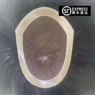 Full hand-woven men's wig npu edge 60 mesh black can not be dyed can be hot 10 hair real hair silk