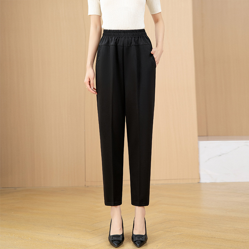 Mom's Pants Spring & Fall 2025 New Middle-Aged and Elderly Women's Elastic Pants Elastic Waist Grandma Winter Casual Black