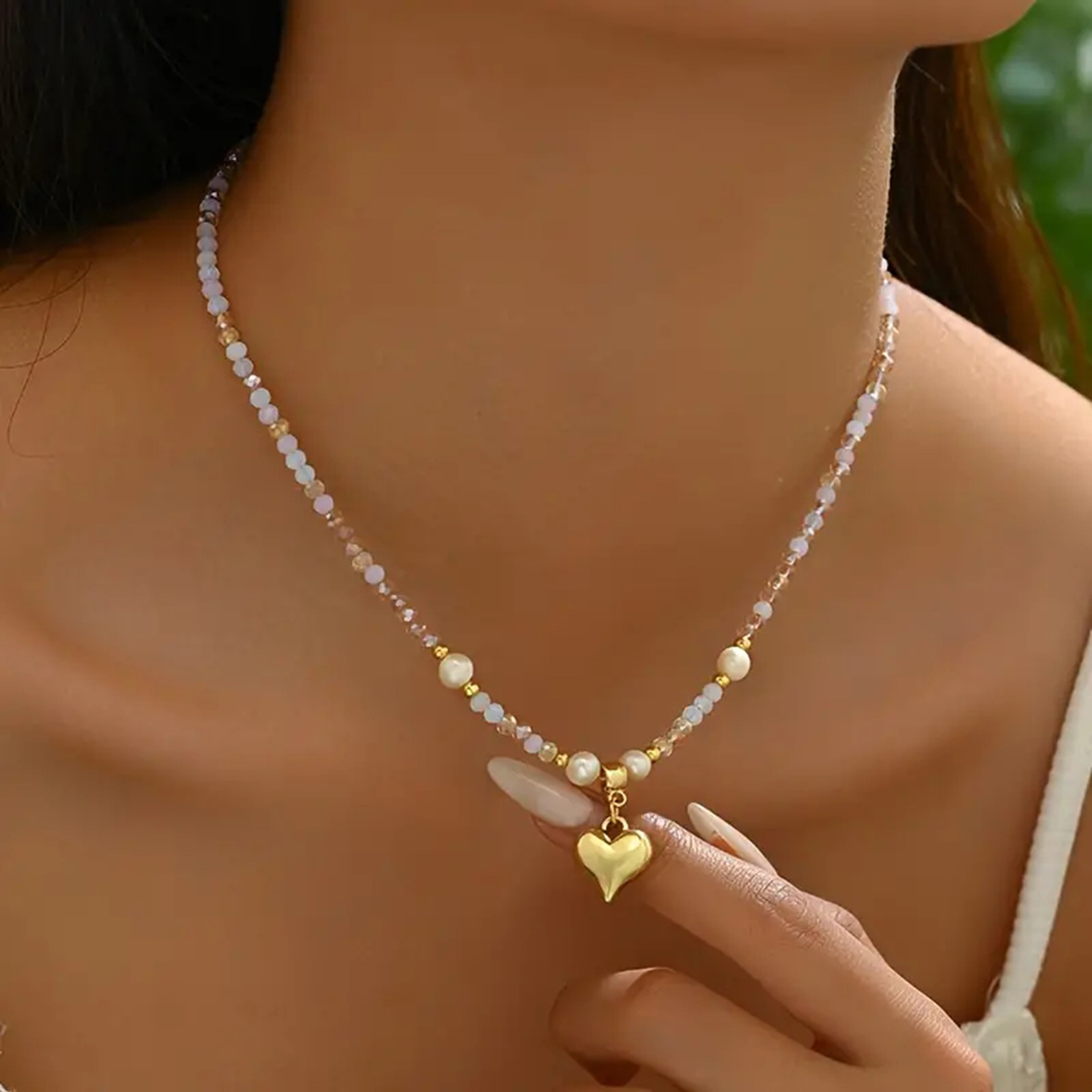 Collier en perles d'eau douce en forme de cœur, coloré, de style transfrontalier européen et américain, pour femme._voghion.com