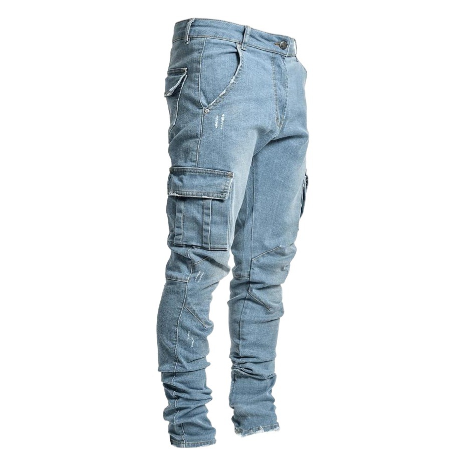 Spot 2022 European and American cross-border new jeans men's side pocket small feet skinny jeans