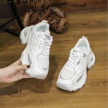 欧洲站2025厚底银色老爹鞋女夏季新款透气网面时尚增高休闲运动鞋