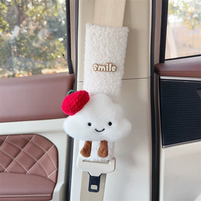 Seat belt shoulder pad, Car Seat Belt Shoulder - white-plush-shoulder-pad-white-cloud-red-beret