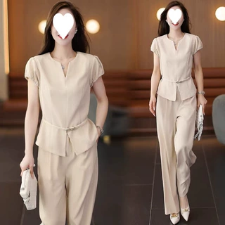 时尚套装女2026夏季新款洋气气质收腰显瘦上衣阔腿裤职业两件套潮