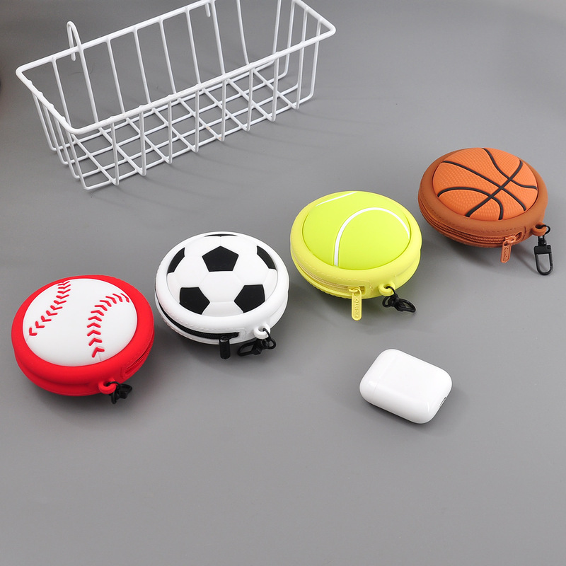 QUNCLE 新スポーツシリーズミニ収納袋バスケットボールサッカーシリコーン小銭入れカジュアルヘッドフォンバッグペンダント|undefined