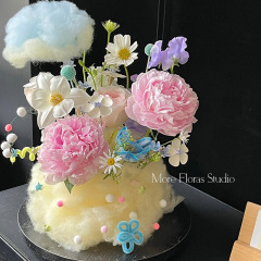 ネットの赤い花束の形の綿の雲の綿の愛の小さい花の装飾の花の詰め物の手作りのdiy材料の卸売り