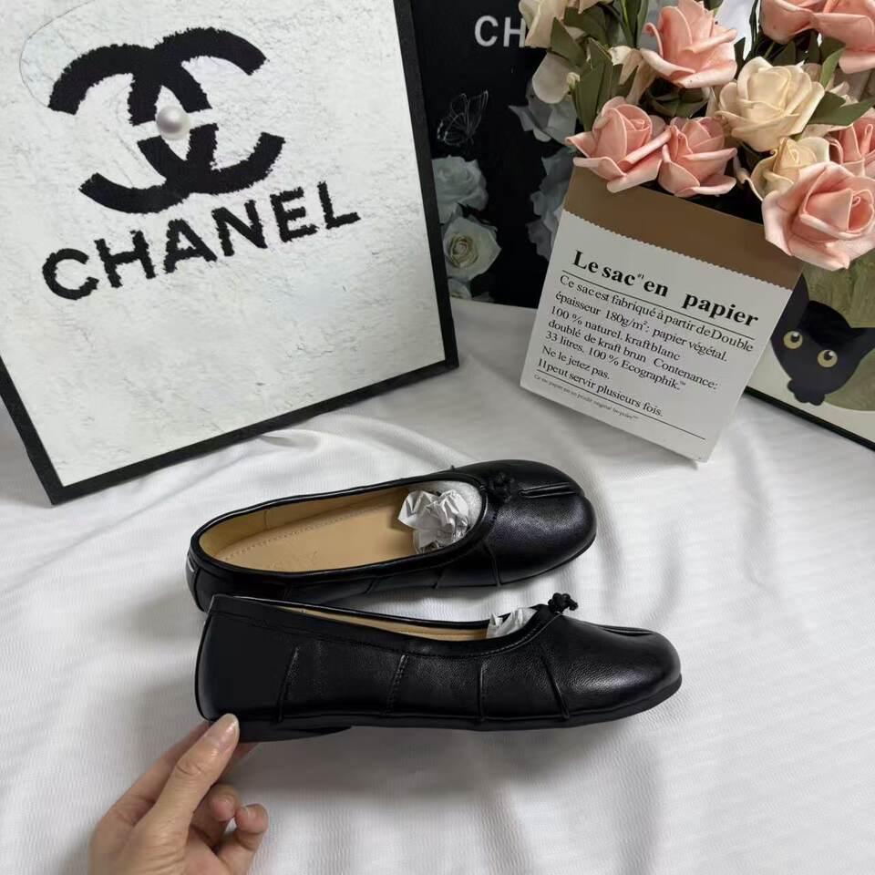 Giày búp bê nữ Mary Jane mũi tách ngón da bò, gót thấp dưới 3 cm, kiểu Pháp cổ điển — Màu nâu, màu đen chi tiết 4