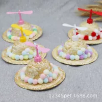 Чистая красная шляпа для домашних животных кошка собака меховой шар бамбуковая Стрекоза соломенная шляпа бант шляпа милый фото реквизит