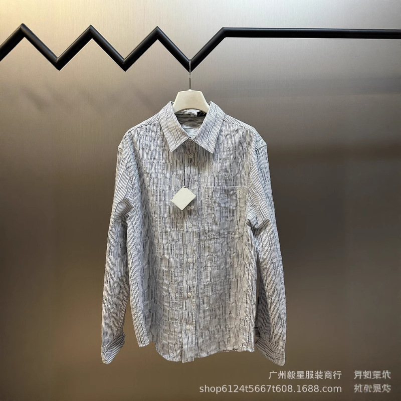 高バージョン Luojia 25 新しいストライプ波状テクスチャ長袖シャツルーズで多用途な男性と女性の長袖ラペル|undefined