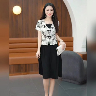 French-Style High-End Dress 2025 Summer New Cheongsam New Chinese Style Fashionable Over-The-Knee Mom Dress Summer Fake Two-Piece