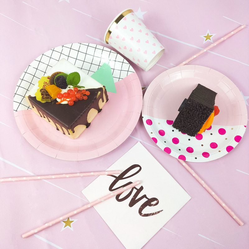 high quality New Year Party Wedding Valentine's Day Supplies Bronzing Paper Tray Paper Cup Paper Towel Thickened Paper Tray Pink Bronzing