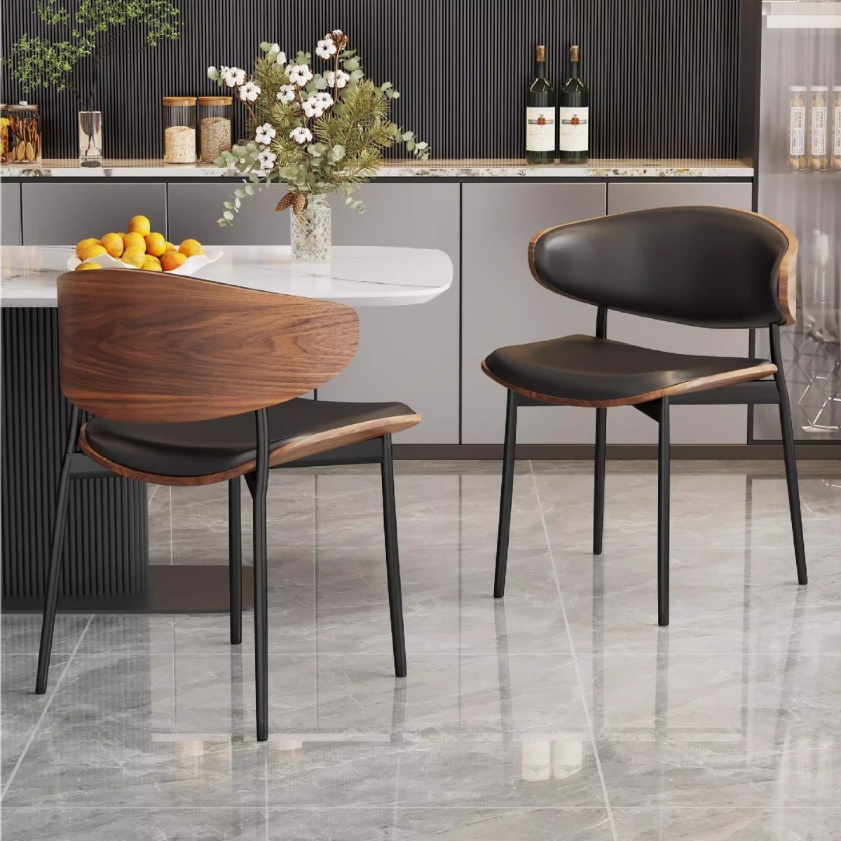 Sillas de comedor minimalistas italianas IMS lujosas y de alto nivel, sillas de cuero con respaldo de madera maciza.