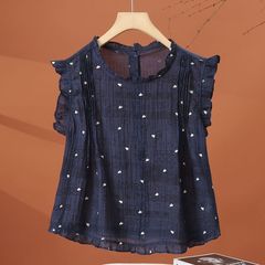2025边无袖碎花衬衫女夏季2025新款洋气减龄小衫时尚百搭女士上衣