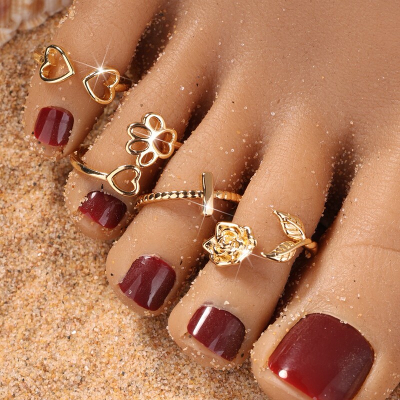 Summer New Environmentally Friendly Copper Plated Real Gold Adjustable Foot Ring for Women Beach Simple Toe Ring Love Flower Summer New Environmentally Friendly Copper Plated Real Gold Adjustable Foot Ring for Women Beach Simple Toe Ring Love Flower