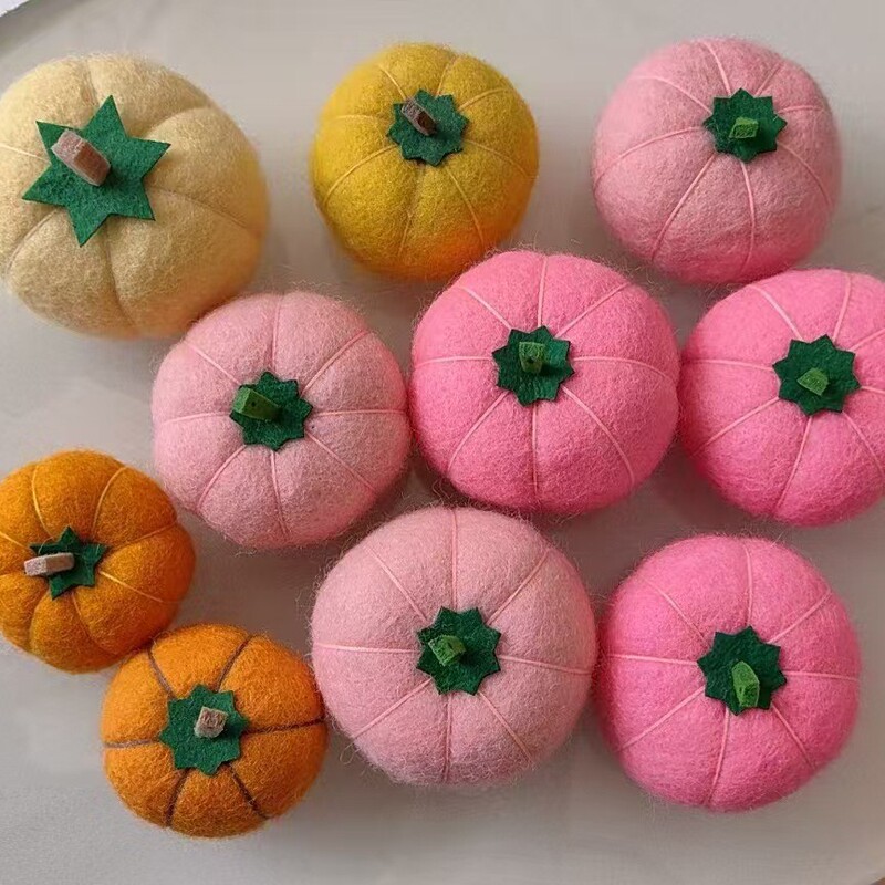 Custom Wool Felt Pumpkin Australian Wool Handmade Cross-Border Amazon Halloween Doll Decoration Ball Fruit Poke Fun