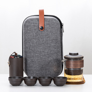Strictly selected purple sand tea cup portable travel tea set glass Express Cup one pot three or four cups outdoor car travel