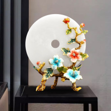 新中式珐琅彩高端摆件客厅玄关电视柜饰品高档平安扣玉石家居装饰