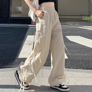 Trendy Casual Sweated Pants Women's Autumn and Winter 2025 New High Waist Stitching Lace Dipped Slim-fit Sports Wide Leg Pants