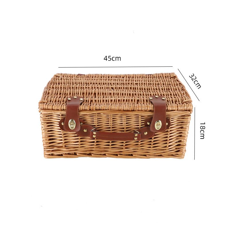 Pastoral canasta de picnic con cubiertos de sauce canasta de comidas portátil excursión camping al aire libre canasta de almacenamiento en línea