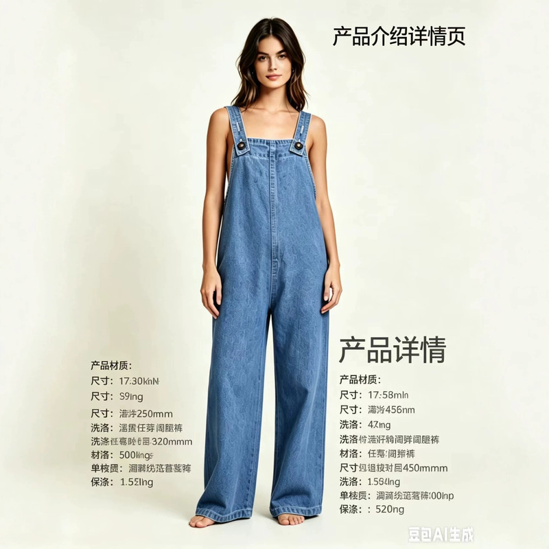Women's Summer New Fashion Stylish Slim-Fit Design Denim Suspender Dress European and American Cross-Border Loose Long Pants