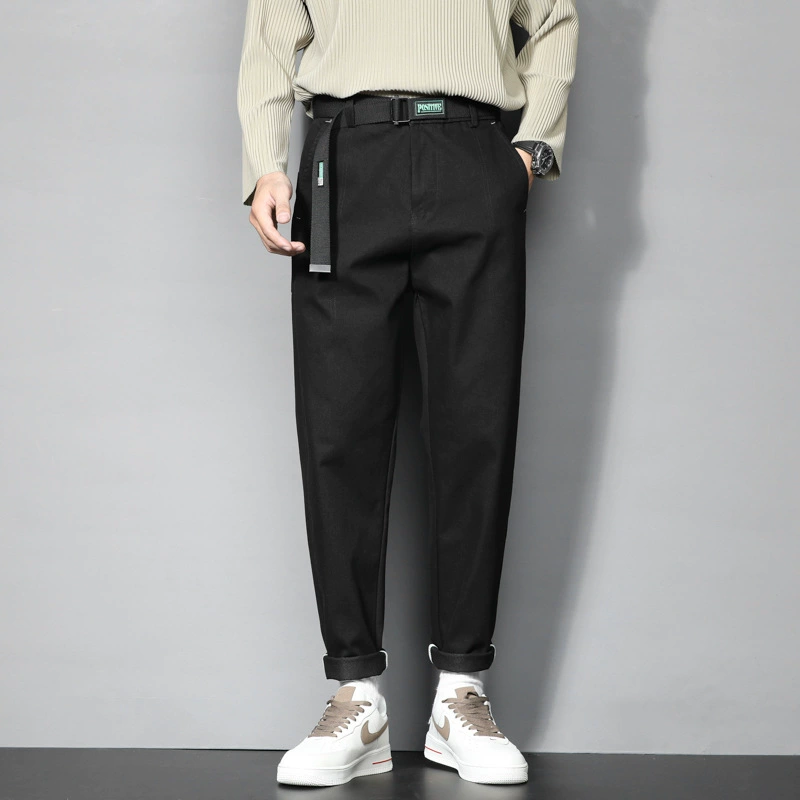 Весенне-осенние повседневные брюки с эластичным поясом, мужские эластичные ремни, узкие брюки-карандаш, корейские модные черные брюки, мужские брюки