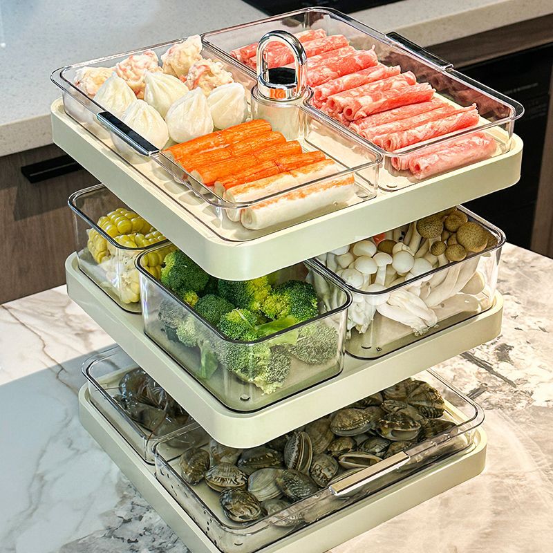 Hot Pot Compartment Plate Storage Rack Household Multi-Layer Food Preparation Artifact Kitchen Multi-Functional Side Dish Plate Rotatable