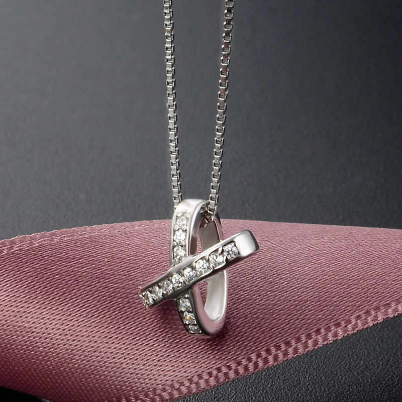 Japonés y coreano moda geométrica clavícula cadena COLLAR COLGANTE S925 plata esterlina micro incrustaciones de circón tridimensional letra X colgante