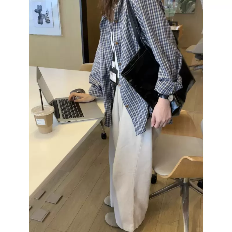 格纹格子衬衫外搭女秋季新款小众韩系百搭宽松慵懒风衬衣外套