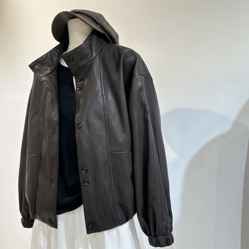 Retro Brown Imitation Sheepskin Leather Jacket for Women 2026 Early Spring New Style Soft Leather Pu Short Jacket with Elastic Hem