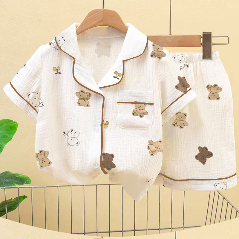 Summer Short-sleeved Pajamas Two-piece Cotton Children's Home Clothes Children's Suit Baby's Thin Breathable Casual Home Clothes